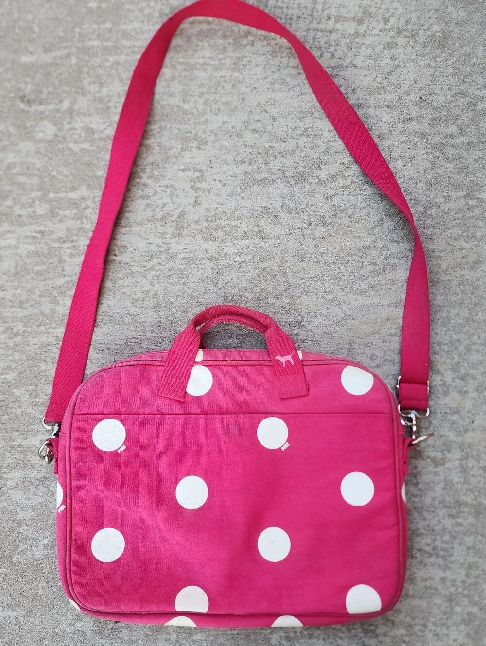 PINK Victoria's Secret Y2K Hot Pink White Polka Dot Canvas Laptop Bag Crossbody